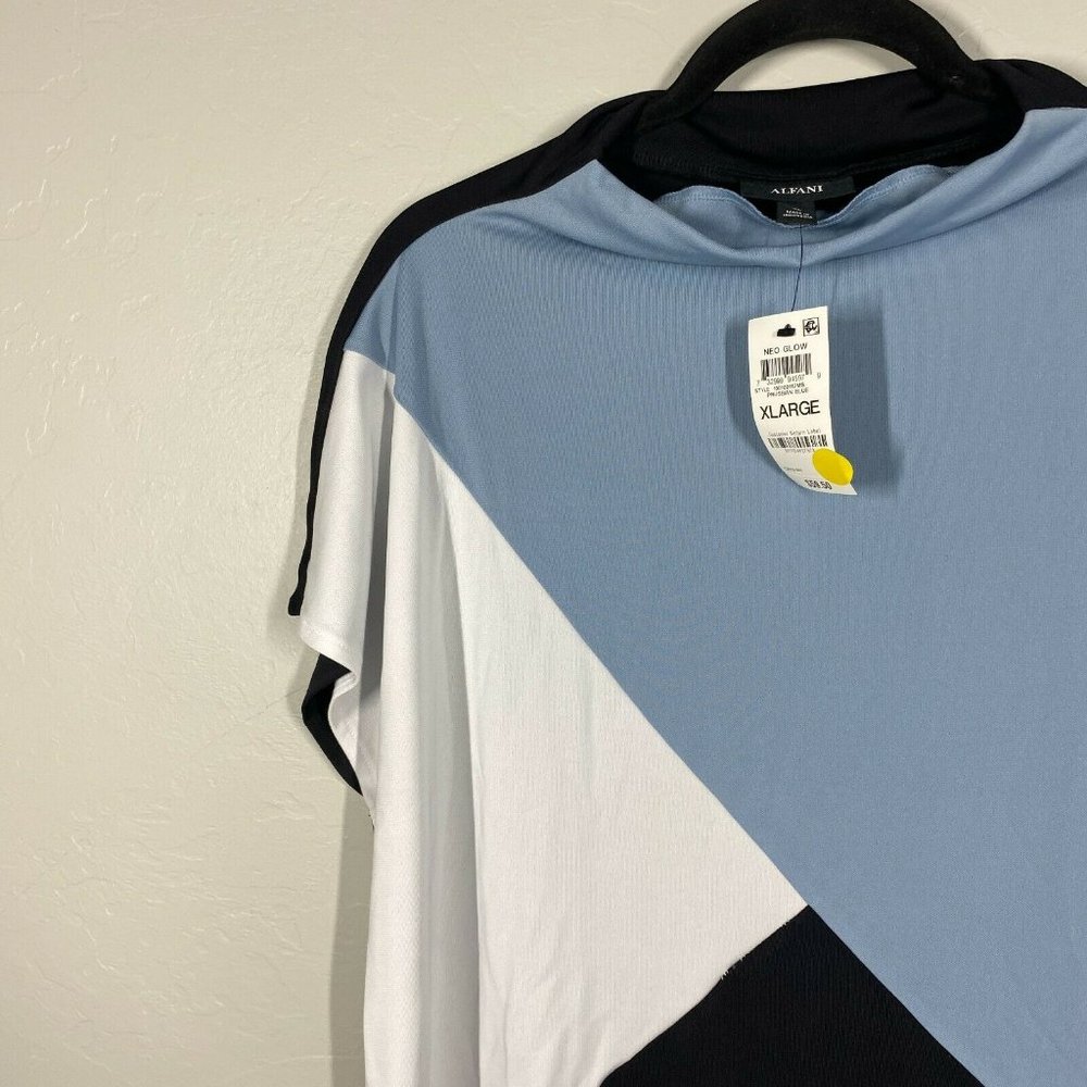 ALFANI Blue Color-blocked Dropped Shoulder Popover Top Women's XL *Flaw* - Picture 4 of 8